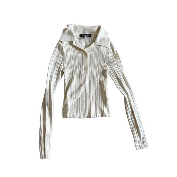 URBAN OUTFITTERS CREAM RIB KNIT POLO CROP SWEATER sz S - Picture 1 of 7
